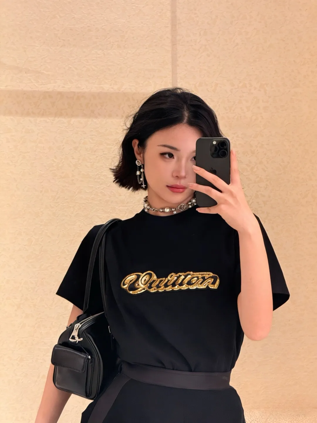 Louis Vuitton/Louis Vuitton Gold sequin letter logo short sleeves
